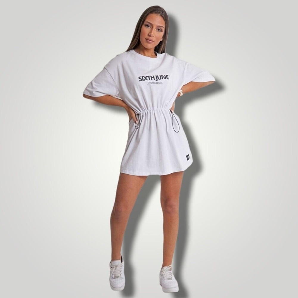 Sixth June Women's Adjusted Fit Soft Crewneck Dropped Shoulders Mini Dress White